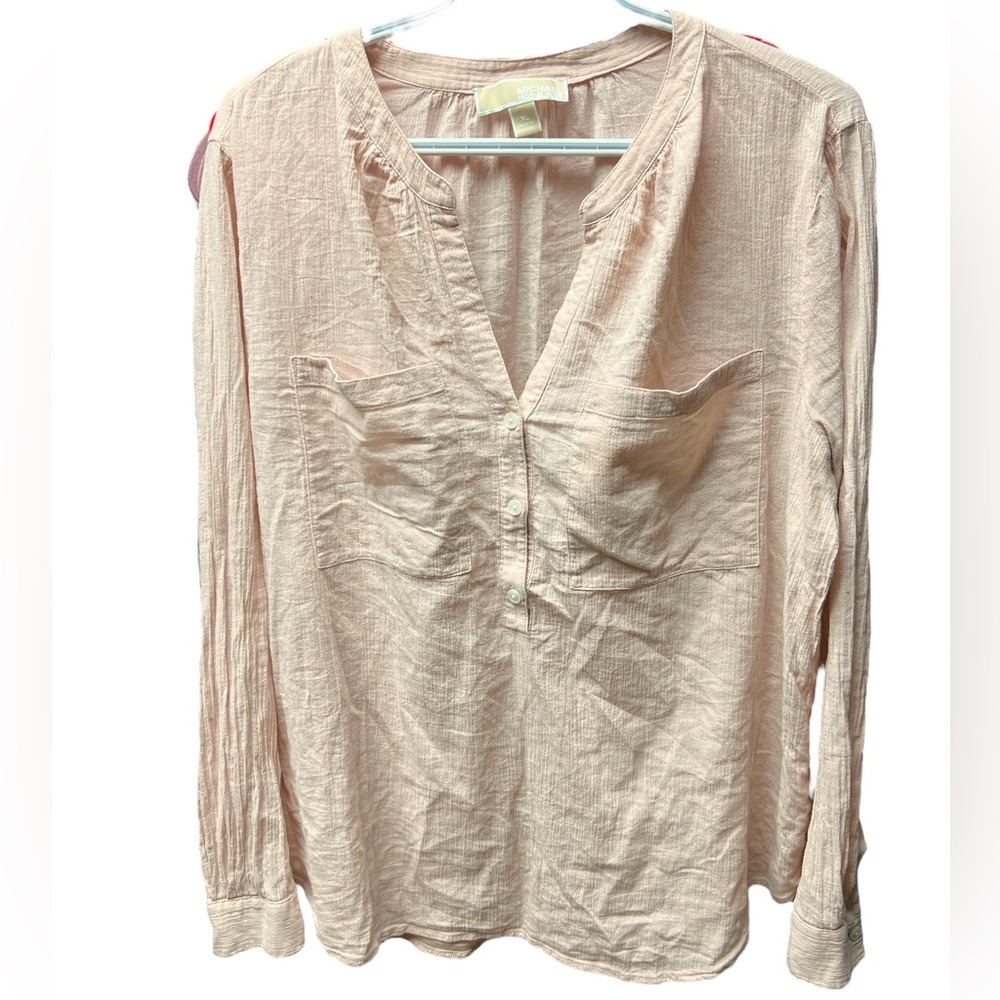 Michael Kors Light Pink 100% Cotton 1/3 Button Down Blouse Size XL